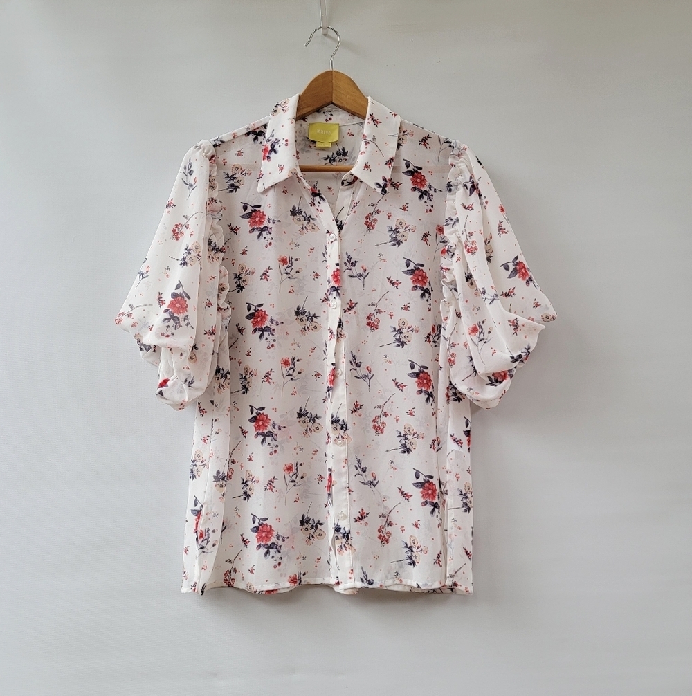Anthropologie Maeve Dellaroe Floral Blouse Size Large Cottsgecore Ditzy Neutral